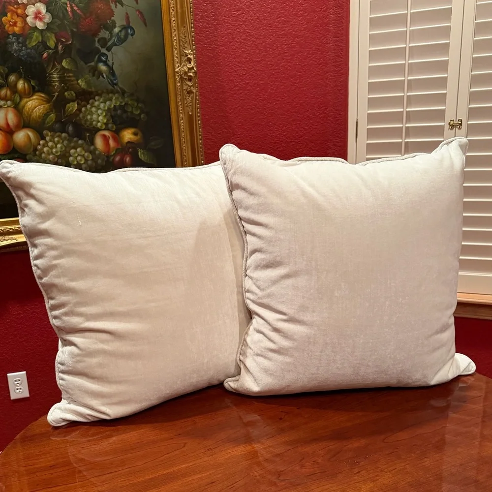Set of Two Velvet Ivory PILLOW COVERS - 26x26